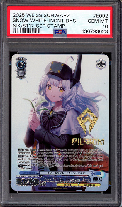 2025 Weiss Schwarz Nikke SSP Stamp Snow White Innocent Days #E092 PSA 10 GEM MINT