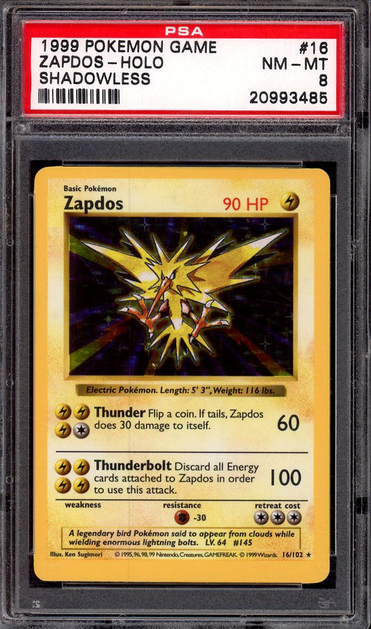 1999 Pokémon Game Shadowless Zapdos-Holo #16 PSA 8 NM-MT