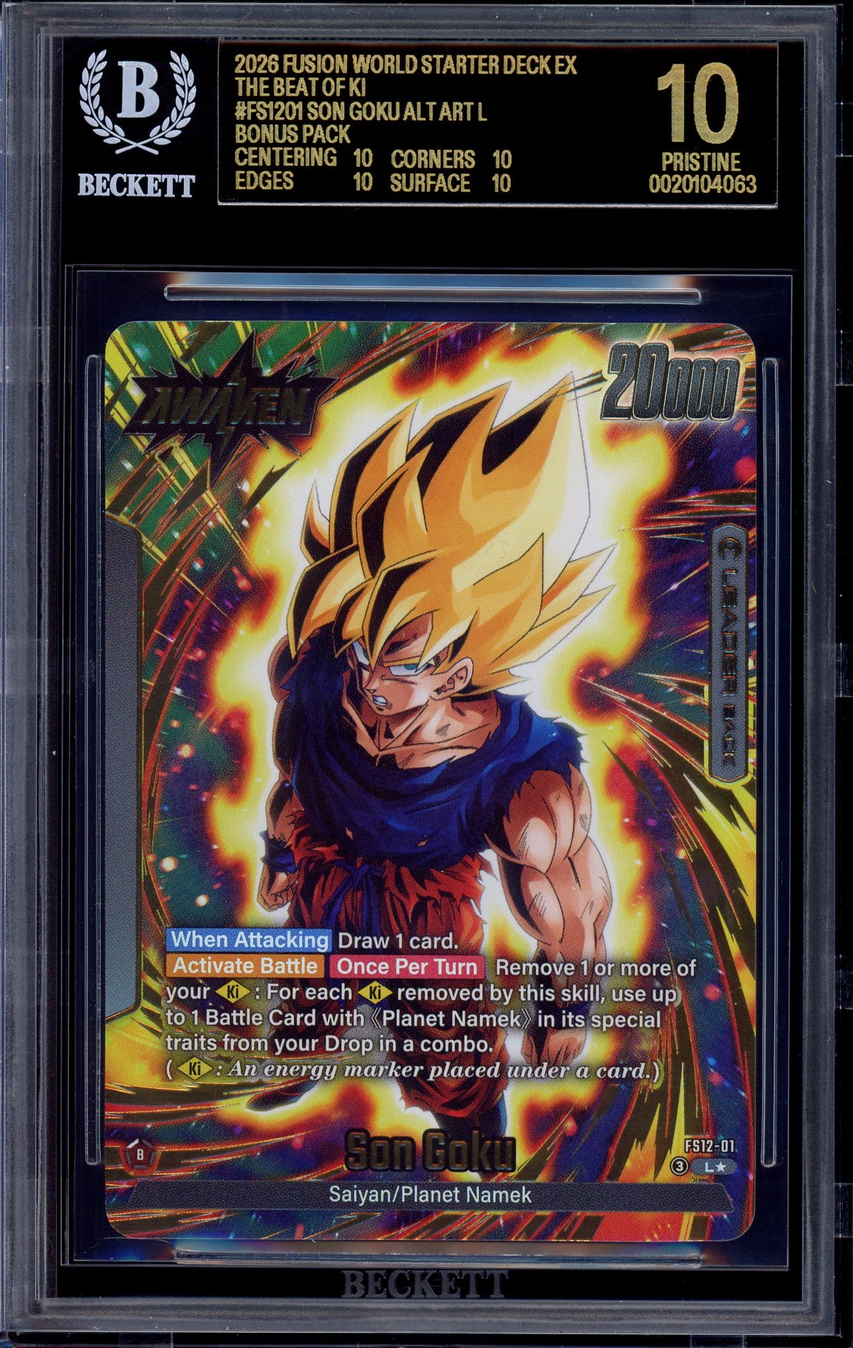 2026 Dragon Ball Super Fusion World Starter Deck EX The Beat of Ki Son Goku #FS12-01 BGS 10 BLACK LABEL