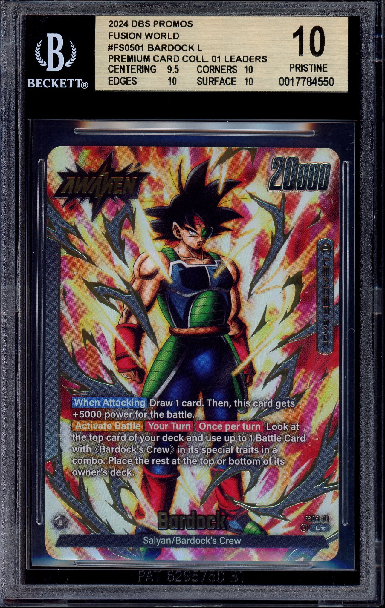 2024 Dragon Ball Super Fusion World Premium Card Collection Leader Bardock #FS05-01 BGS 10 PRISTINE