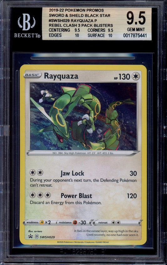 2020 Pokémon SWSH BSP Triple Blister Pack Rayquaza-Holo #29 BGS 9.5 GEM MINT