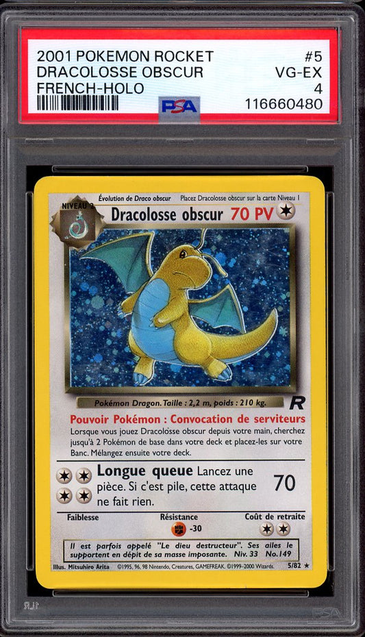 2001 Pokémon French Rocket Dark Dragonite (Dracolosse Obscur) Holo #5 PSA 4 VG-EX