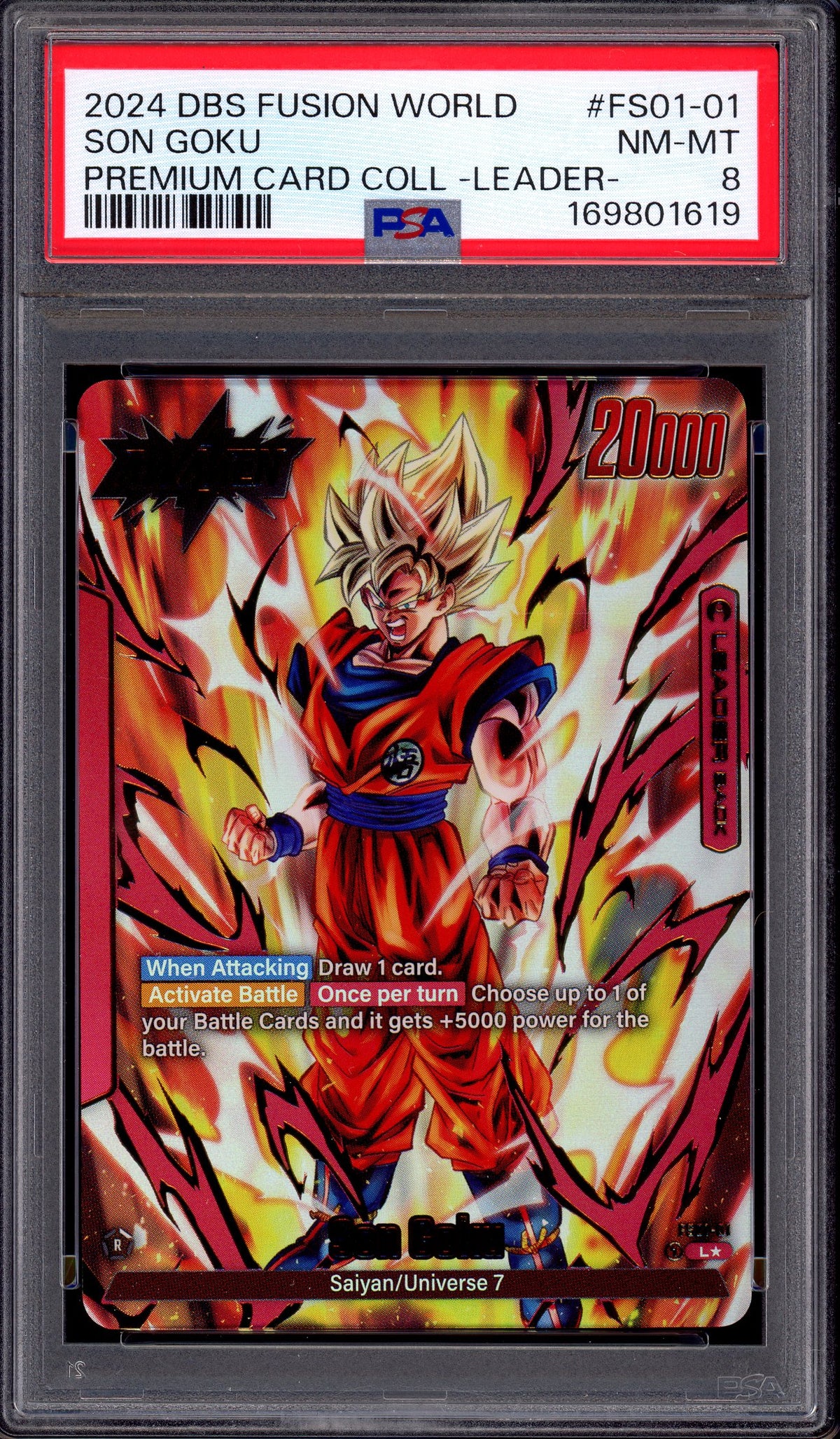 2024 Dragon Ball Super Fusion World Premium Card Collection Leader Son Goku #FS01-01 PSA 8 NM-MT