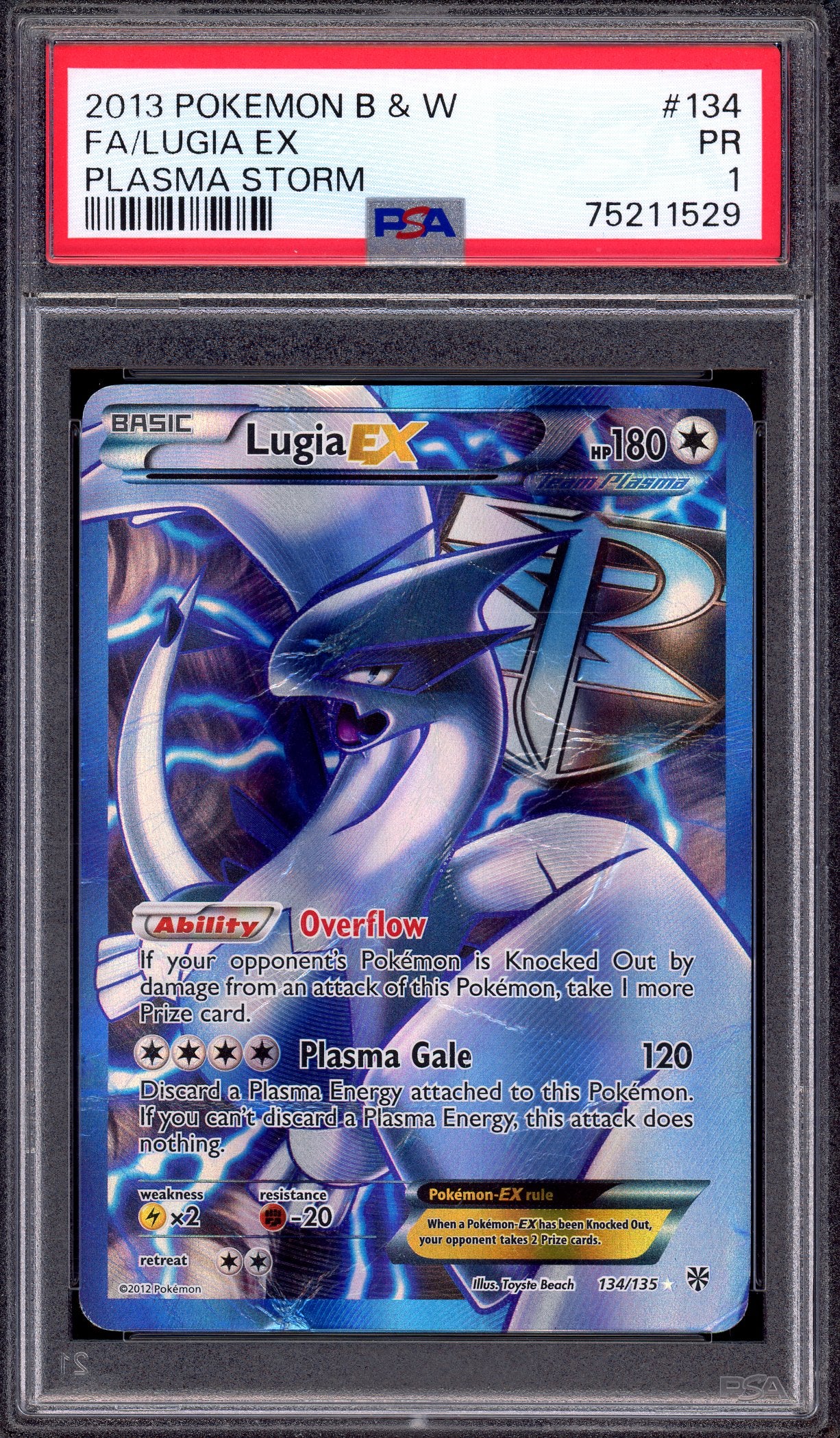 2013 Pokémon Black & White Plasma Storm Full Art Lugia EX #134 PSA 1 POOR