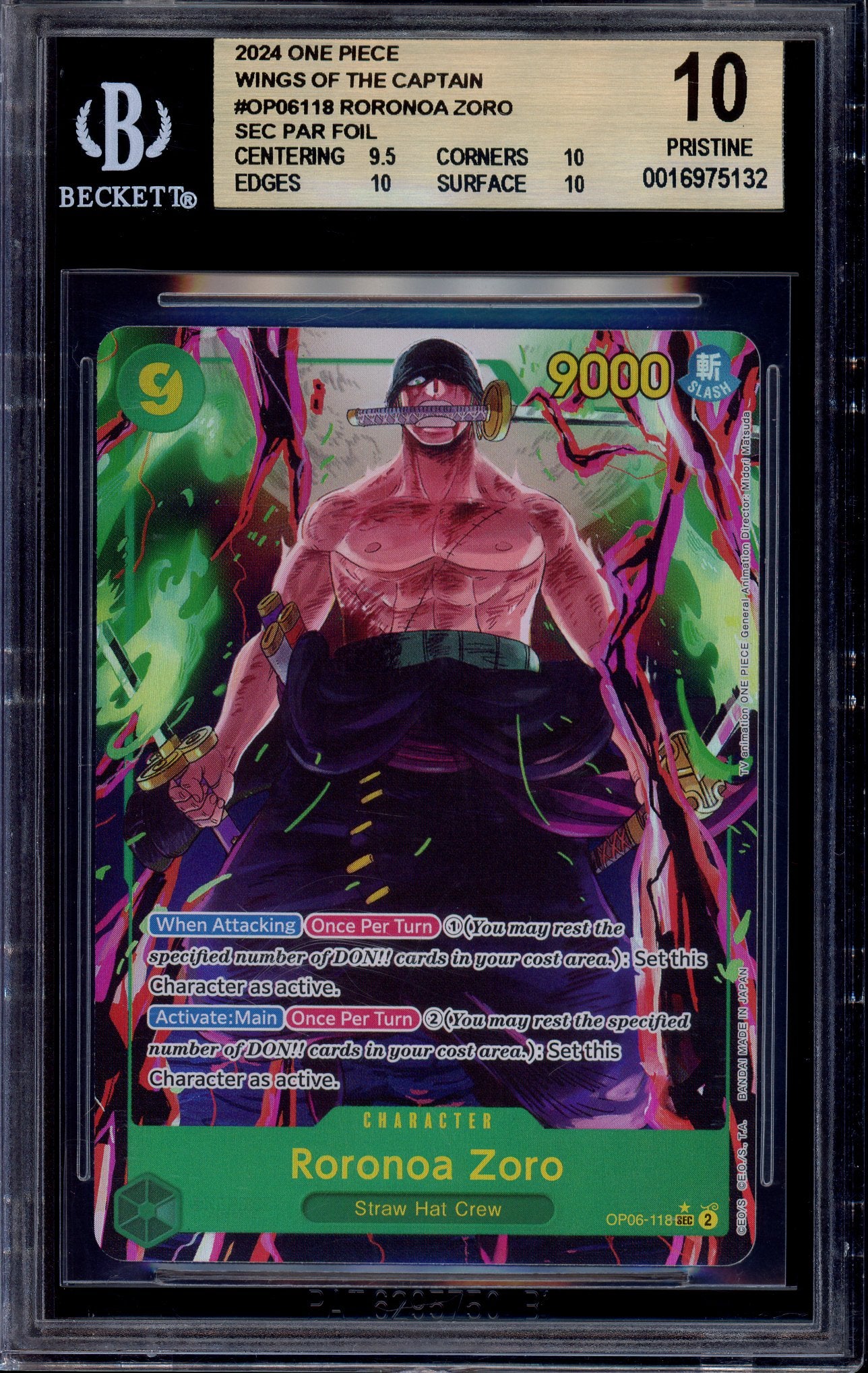 2024 One Piece OP06 Alternate Art Roronoa Zoro #116 BGS 10 PRISTINE