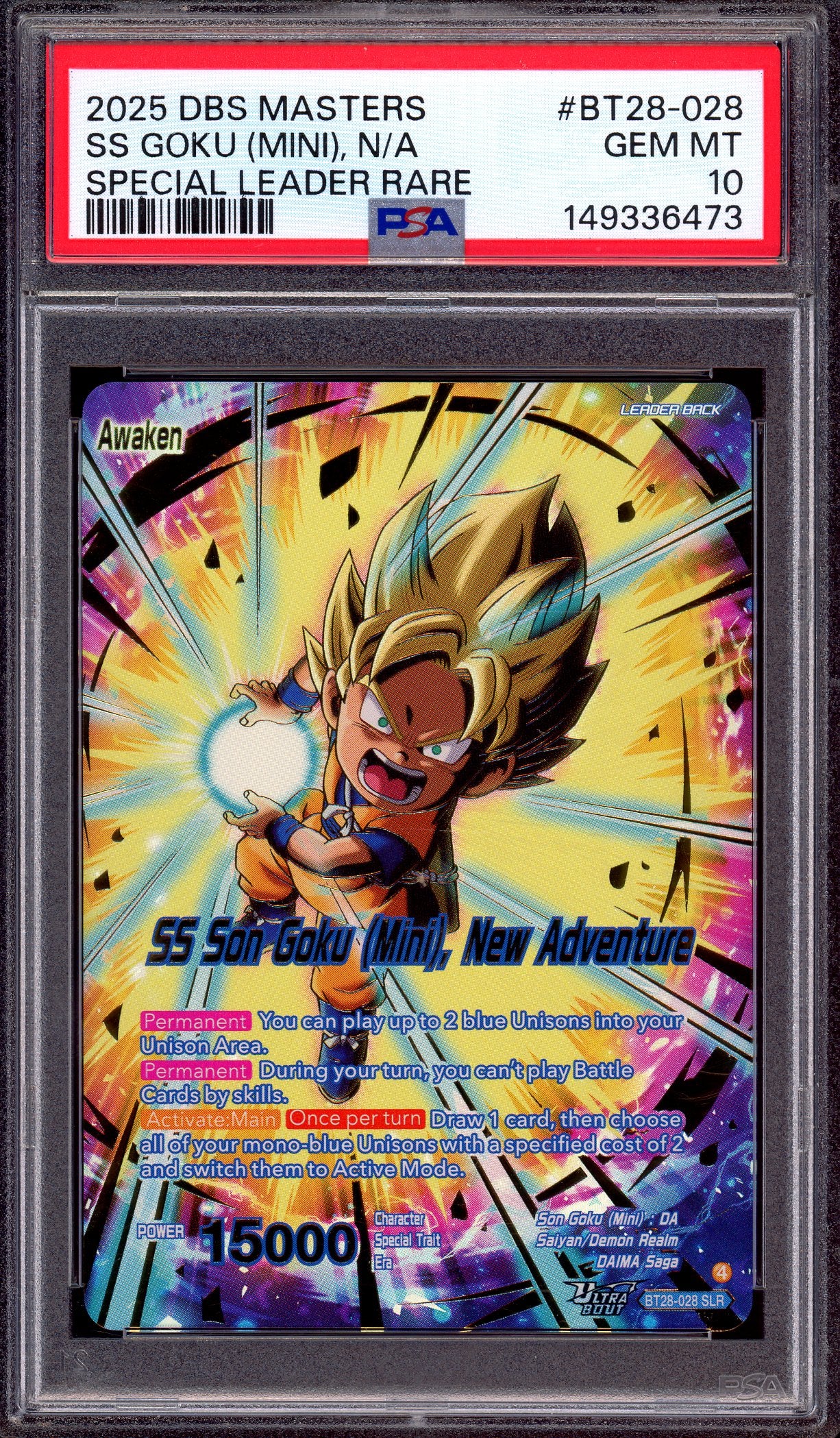 2025 Dragon Ball Super Masters SS Son Goku (Mini), New Adventure SLR #BT28-028 PSA 10 GEM MINT
