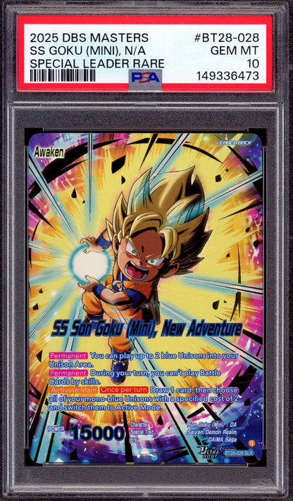 2025 Dragon Ball Super Masters SS Son Goku (Mini), New Adventure SLR #BT28-028 PSA 10 GEM MINT