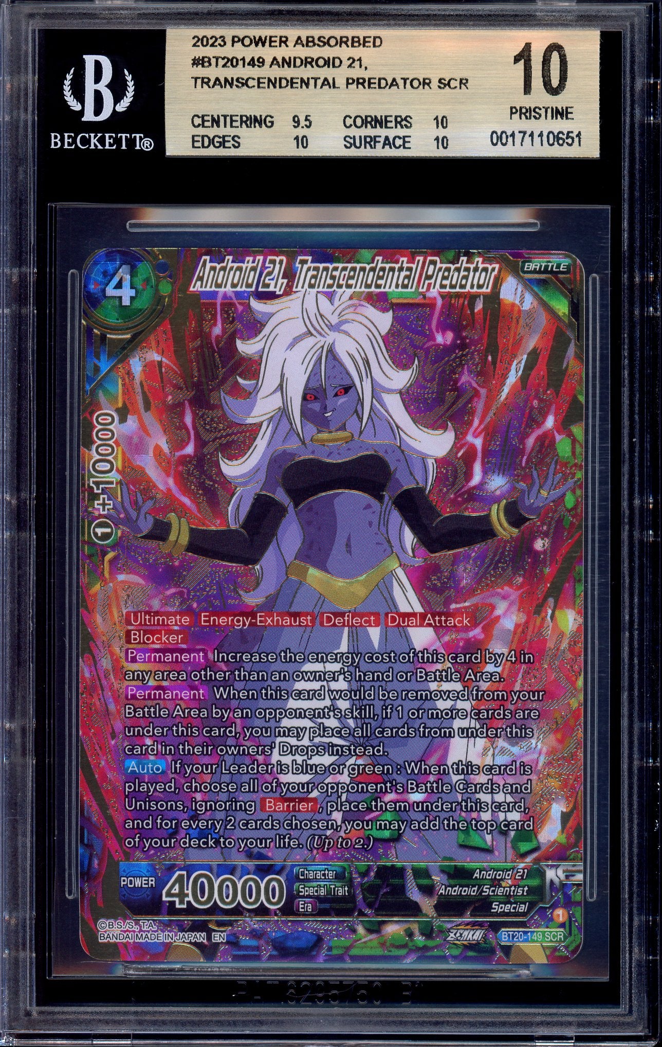 2023 Dragon Ball Super Android 21, Transcendental Predator SCR #BT20-149 BGS 10 PRISTINE