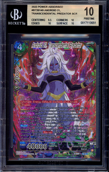 2023 Dragon Ball Super Android 21, Transcendental Predator SCR #BT20-149 BGS 10 PRISTINE