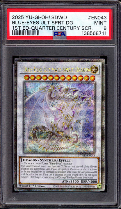 2025 Yu-Gi-Oh! 1st Edition SDWD Quater Century SCR Blue-Eyes Ultimate Spirit Dragon #EN043 PSA 9 MINT