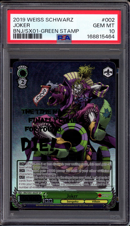 2019 Weiss Schwarz Batman Ninja Green Stamp Joker #002 PSA 10 GEM MINT