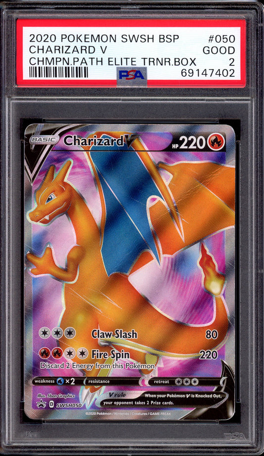 2020 Pokémon SWSH Black Star Promo Champions Path Elite Trainer Box Charizard V #050 PSA 2 GOOD