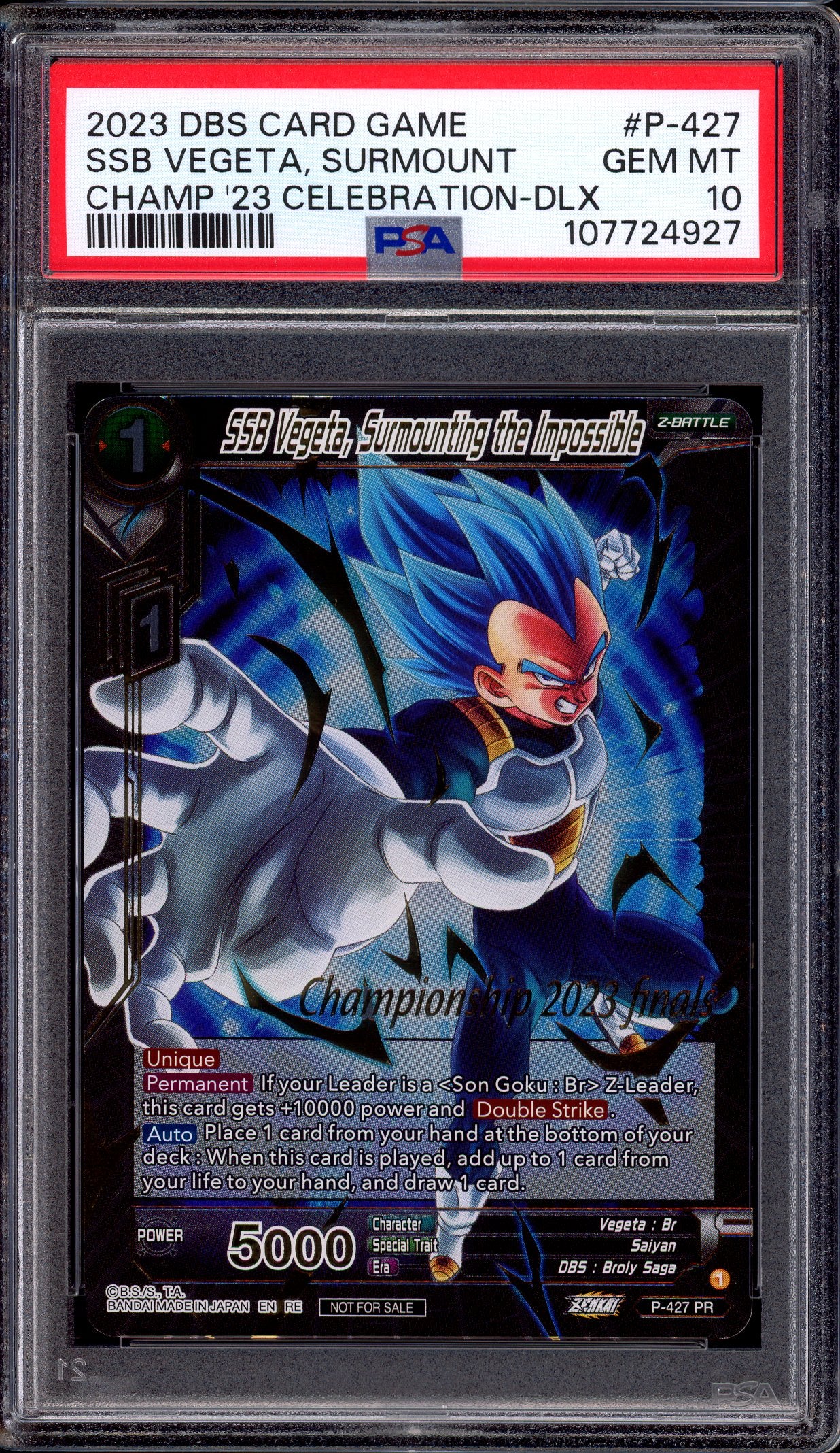 2023 Dragon Ball Super Final Championship Celebration Pack SSB Vegeta, Surmounting the Impossible #P-427 PSA 10 GEM MINT
