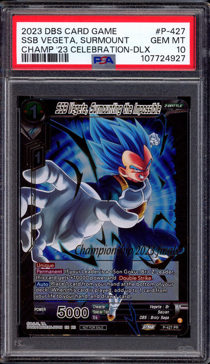 2023 Dragon Ball Super Final Championship Celebration Pack SSB Vegeta, Surmounting the Impossible #P-427 PSA 10 GEM MINT