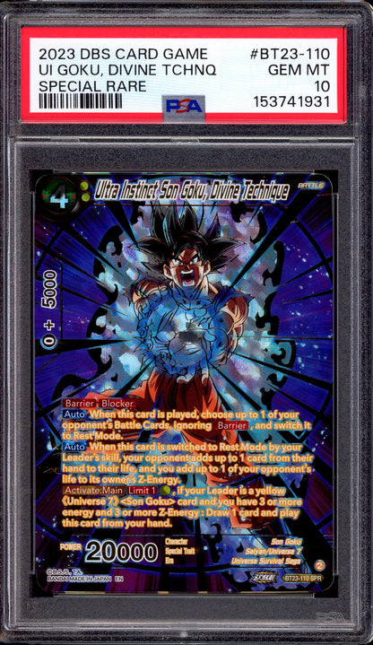 2023 Dragon Ball Super Ultra Instinct Son Goku, Divine Technique SPR #BT23-110 PSA 10 GEM MINT