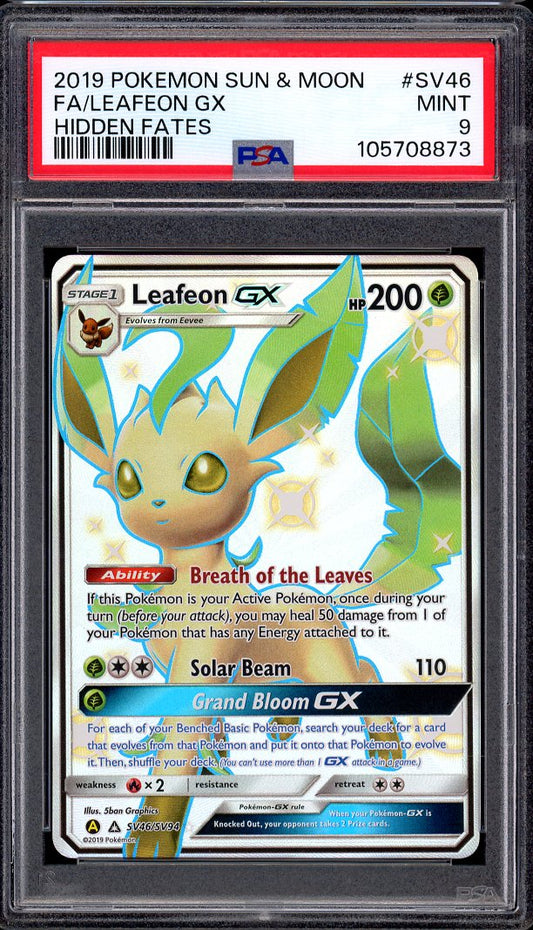 2019 Pokémon S&M Hidden Fates Full Art Leafeon GX #SV46 PSA 9 MINT