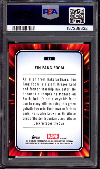 2025 Topps Chrome Marvel Gold Wave Fin Fang Foom /50 #53 PSA 7 NM