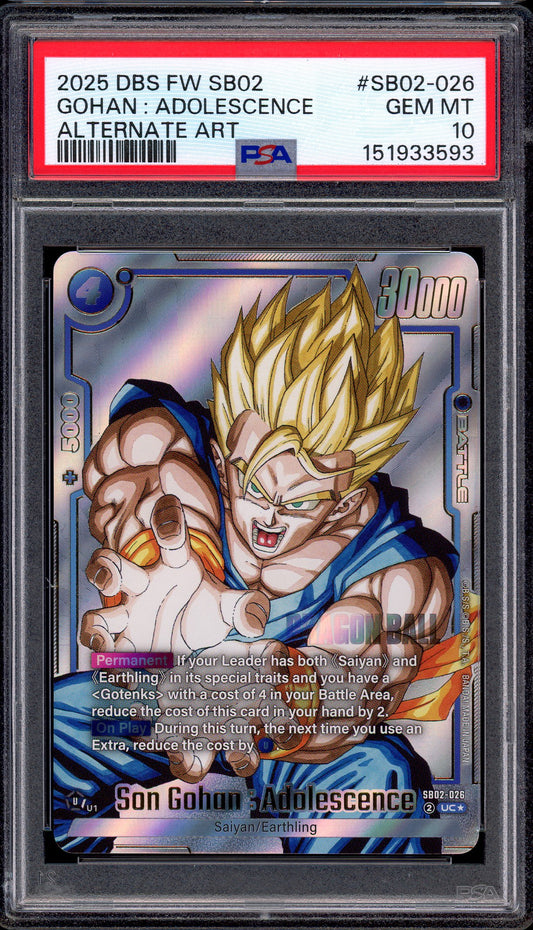 2025 Dragon Ball Super Fusion World SB02 Alternate Art Gohan Adolescence #SB02-026 PSA 10 GEM MINT