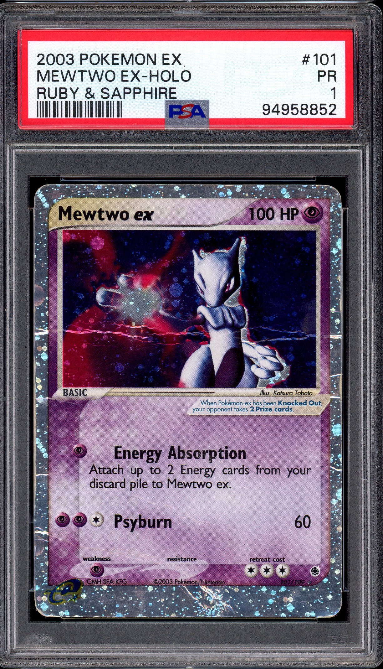 2003 Pokémon EX Ruby & Sapphire Mewtwo EX-Holo #101 PSA 1 POOR