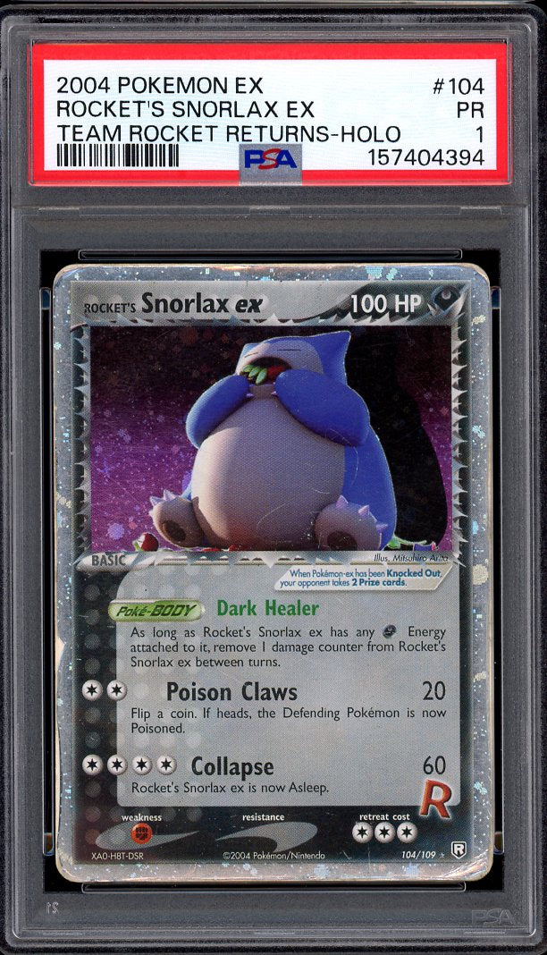 2004 Pokémon EX Team Rocket's Returns Rocket's Snorlax EX Holo #104 PSA 1 POOR