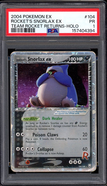 2004 Pokémon EX Team Rocket's Returns Rocket's Snorlax EX Holo #104 PSA 1 POOR