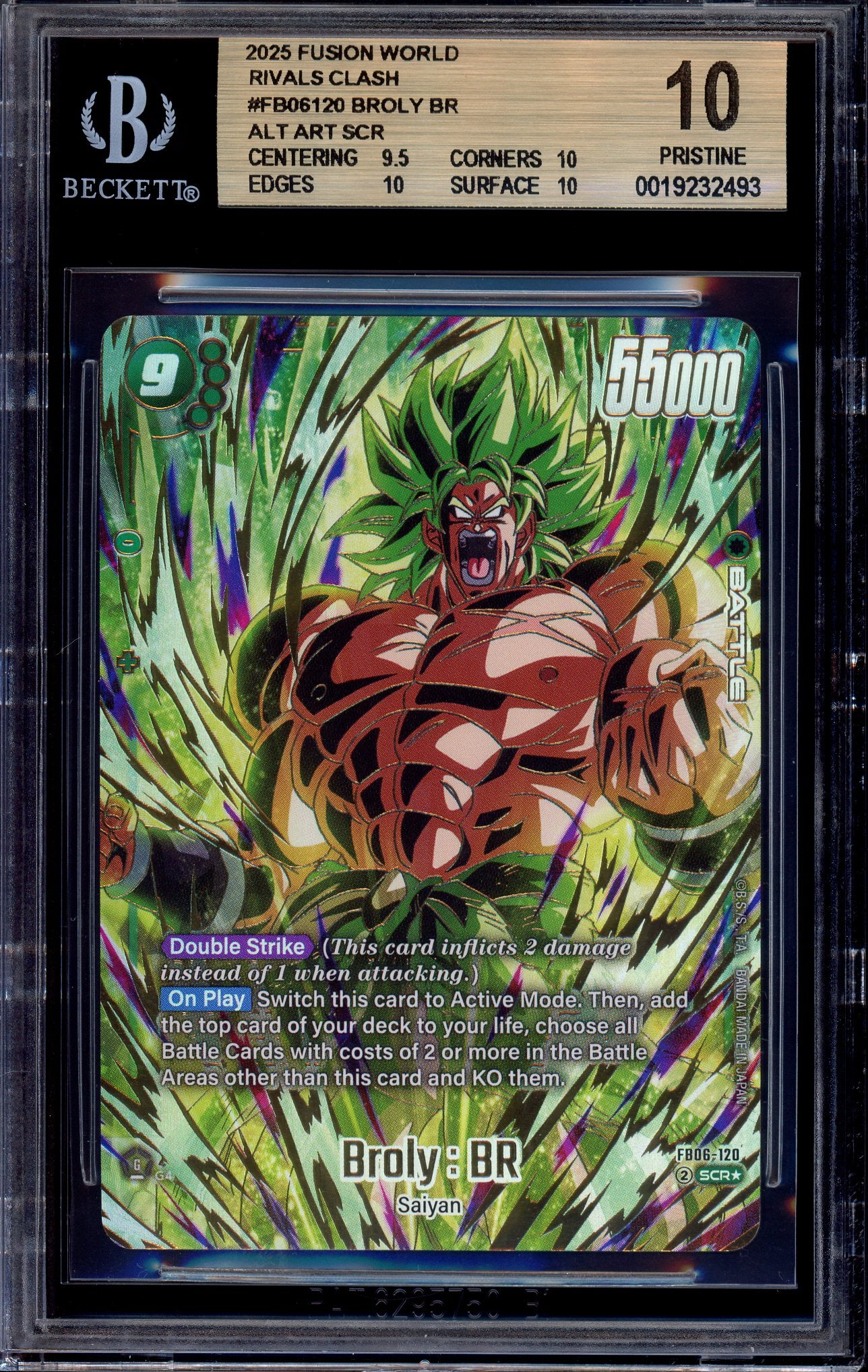 2025 Dragon Ball Super Fusion World Secret Rare Alternate Art Broly BR #FB06-120 BGS 10 PRISTINE