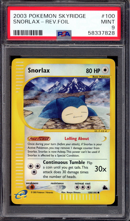 2003 Pokémon Skyridge Snorlax-Reverse Foil #100 PSA 9 MINT