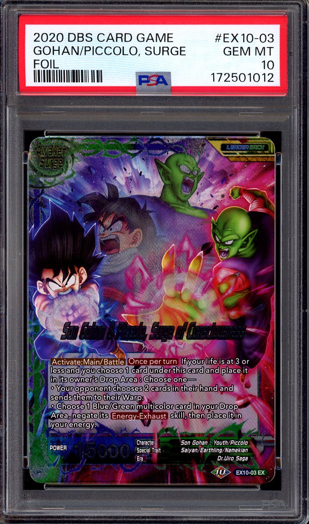 2020 Dragon Ball Super Surge Foil Son Gohan & Piccolo, Surge of Consciousness #EX10-03 PSA 10 GEM MINT