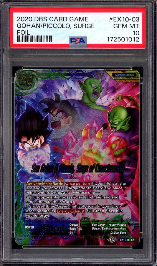 2020 Dragon Ball Super Surge Foil Son Gohan & Piccolo, Surge of Consciousness #EX10-03 PSA 10 GEM MINT