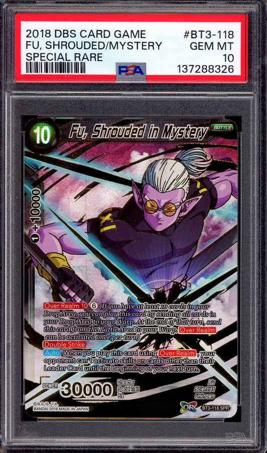 2018 Dragon Ball Super Fu, Shrouded in Mystery SPR #BT3-118 PSA 10 GEM MINT