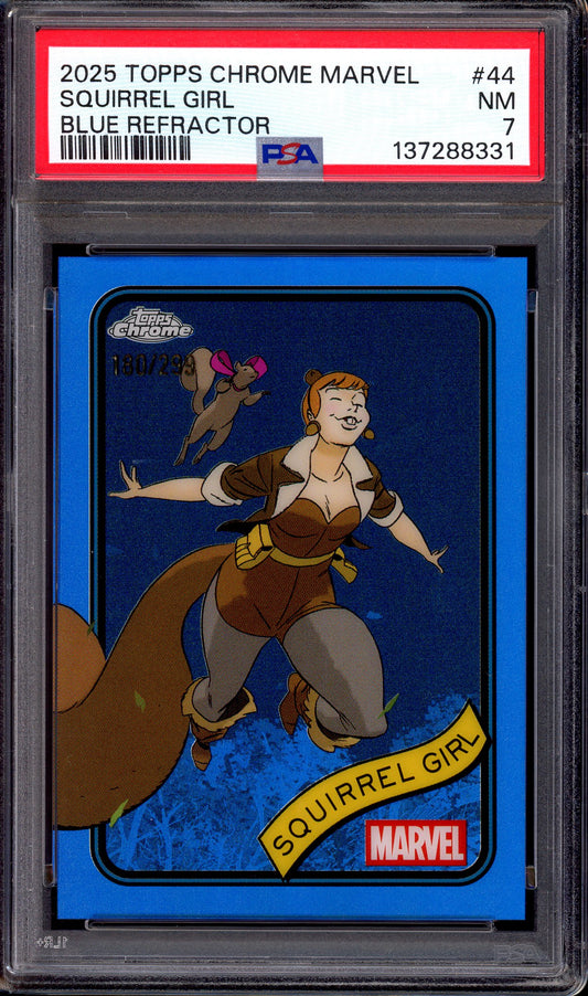 2025 Topps Chrome Marvel Blue Refractor Squirrel Girl /299 #44 PSA 7 NM