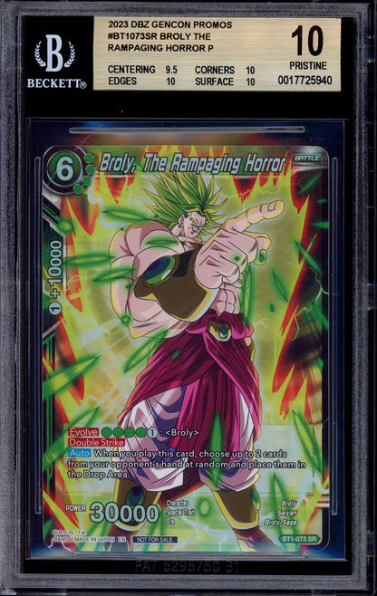 2023 Dragon Ball Super Bandai Card Games Set Broly, The Rampaging Horror #BT1-073 BGS 10 PRISTINE