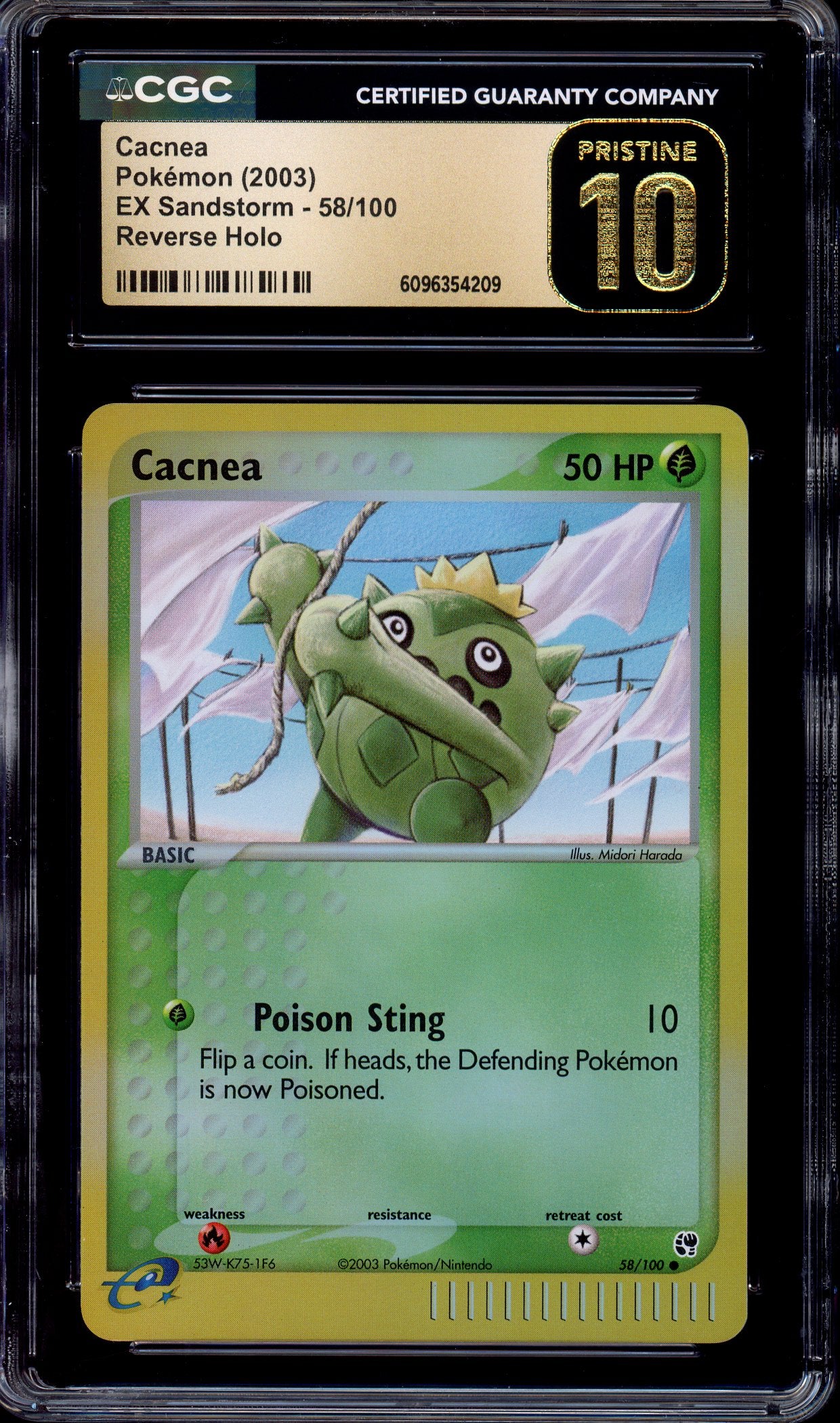 2003 Pokémon EX Sandstorm Cacnea-Reverse Foil #58 CGC 10 PRISTINE