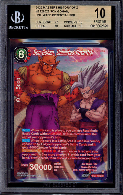 2025 Dragon Ball Super Masters Son Gohan, Unlimited Potential SPR #BT27-022 BGS 10 PRISTINE