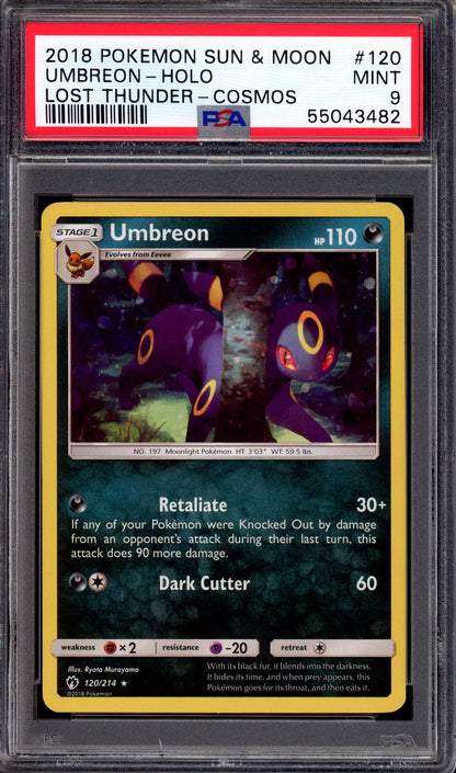 2018 Pokémon Sun & Moon Lost Thunder Cosmos Umbreon-Holo #120 PSA 9 MINT