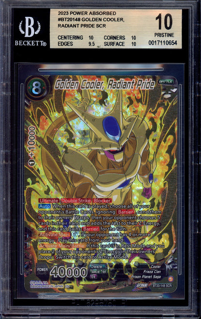 2023 Dragon Ball Super Golden Cooler Radiant Pride SCR #BT20-148 BGS 10 PRISTINE