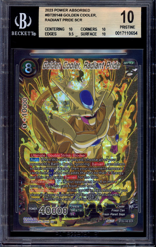 2023 Dragon Ball Super Golden Cooler Radiant Pride SCR #BT20-148 BGS 10 PRISTINE