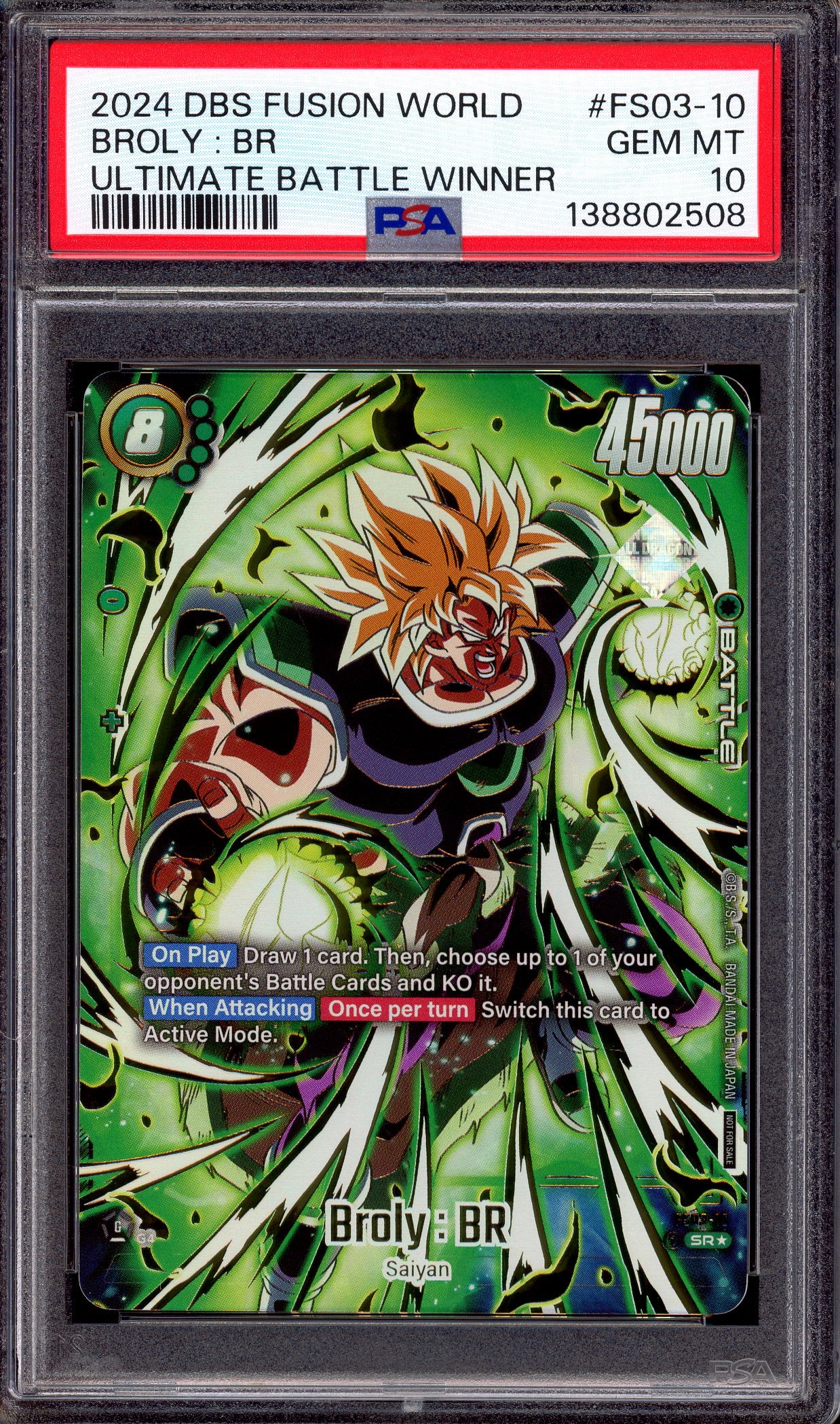 2024 Dragon Ball Super Fusion World Ultimate Battle Winner Broly BR #FS03-10 PSA 10 GEM MINT