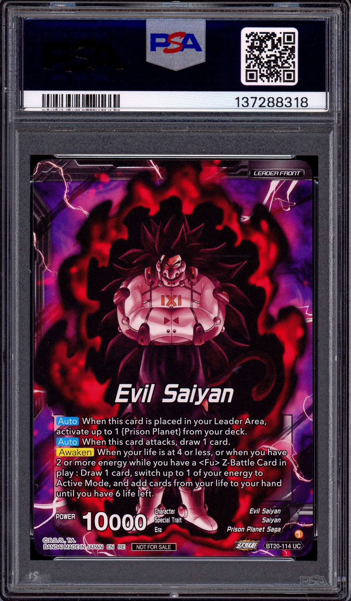 2023 Dragon Ball Super World Zenkai 03 Leader Set Cumber, Maddening Force #BT20-114 PSA 10 GEM MINT