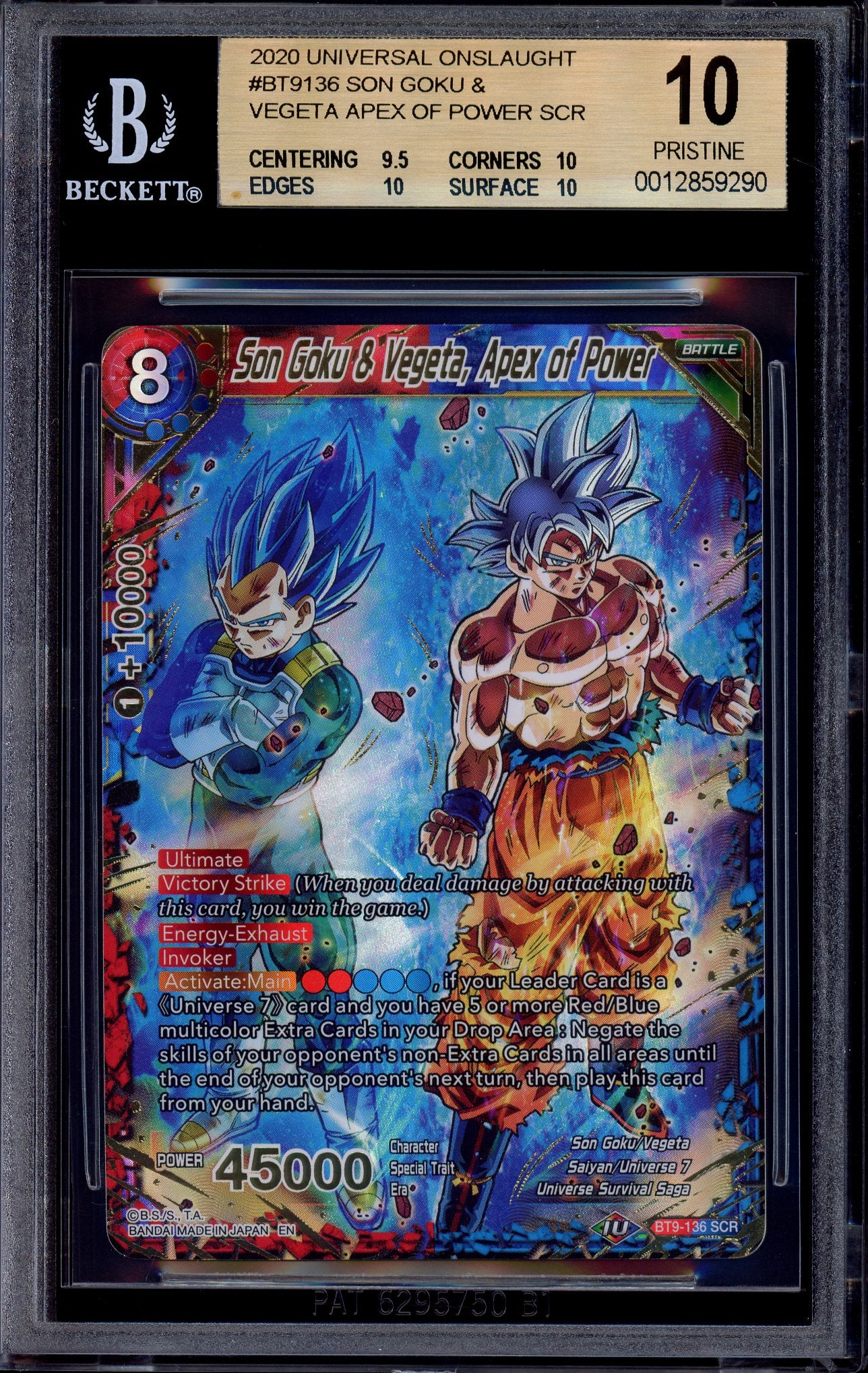 2020 Dragon Ball Super Universe Onslaught Son Goku & Vegeta, Apex of Power SCR BGS 10 PRISTINE