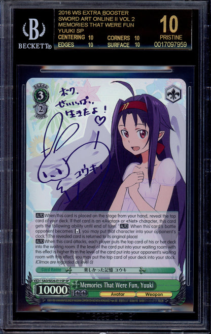 2016 Weiss Schwarz Sword Art Online Vol.2 Purple Signature Memories That Were Fun, Yuuki BGS 10 PRISTINE BLACK LABEL