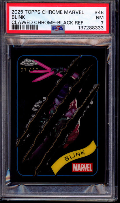 2025 Topps Chrome Marvel Clawed Chrome Black Refractor Blink /10 #48 PSA 7 NM