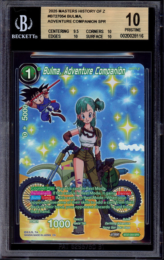 2025 Dragon Ball Super Masters Bulma, Adventure Companion SPR #BT27-054 BGS 10 PRISTINE