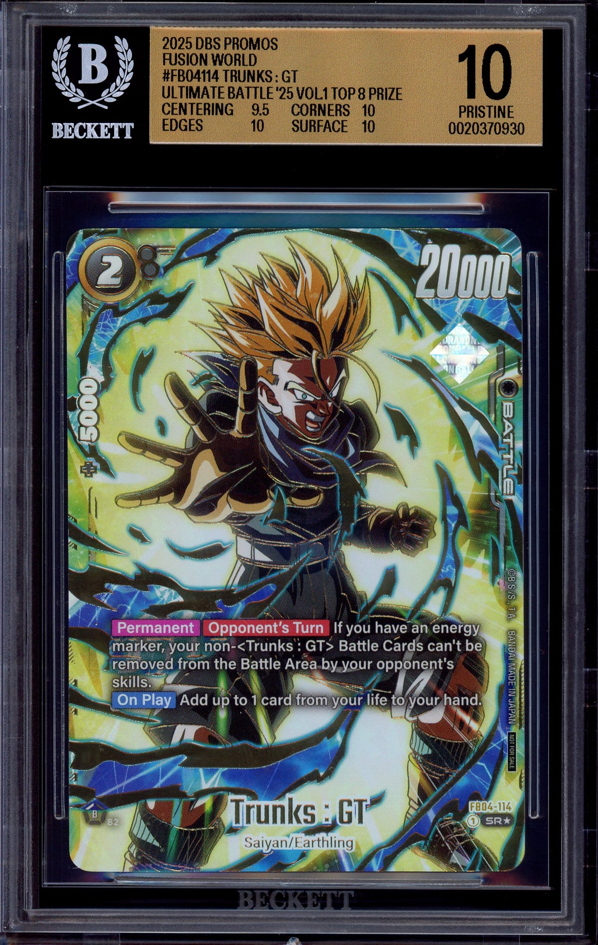 2025 Dragon Ball Super Fusion World Volume 1 Top Prize Trunks GT #FB04-114 BGS 10 PRISTINE
