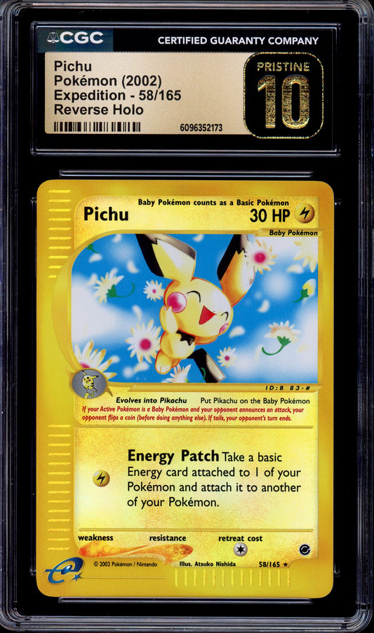 2002 Pokémon Expedition Pichu-Reverse Foil #58 CGC 10 PRISTINE