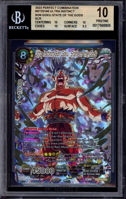 2023 Dragon Ball Super Ultra Instinct Son Goku, State of the Gods SCR #BT23-140 BGS 10 PRISTINE