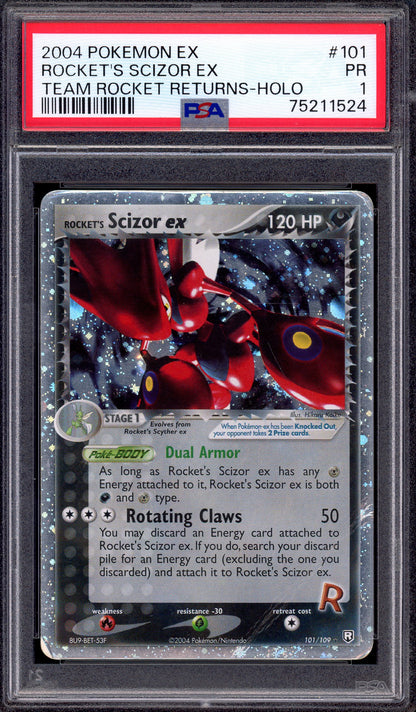 2004 Pokémon EX Team Rocket Returns Rocket's Scizor EX-Holo #101 PSA 1 POOR
