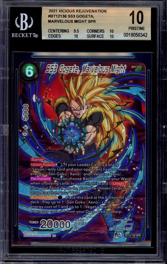 2021 Dragon Ball Super Vicious Rejuvenation SS3 Gogeta, Marvelous Might SPR #BT12-136 BGS 10 PRISTINE