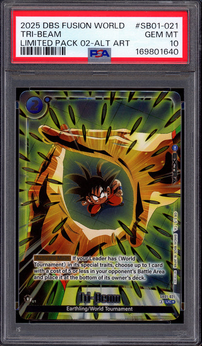2025 Dragon Ball Super Fusion World Limited-Pack 02 Alternate Art Tri-Beam #SB01-021 PSA 10 GEM MINT