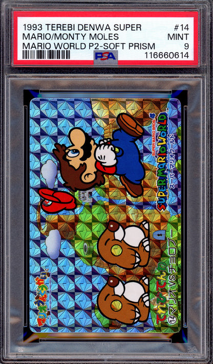 1993 Terebi Denwa Super Mario World Part 2 Soft Prism Mario/Monty Moles #14 PSA 9 MINT